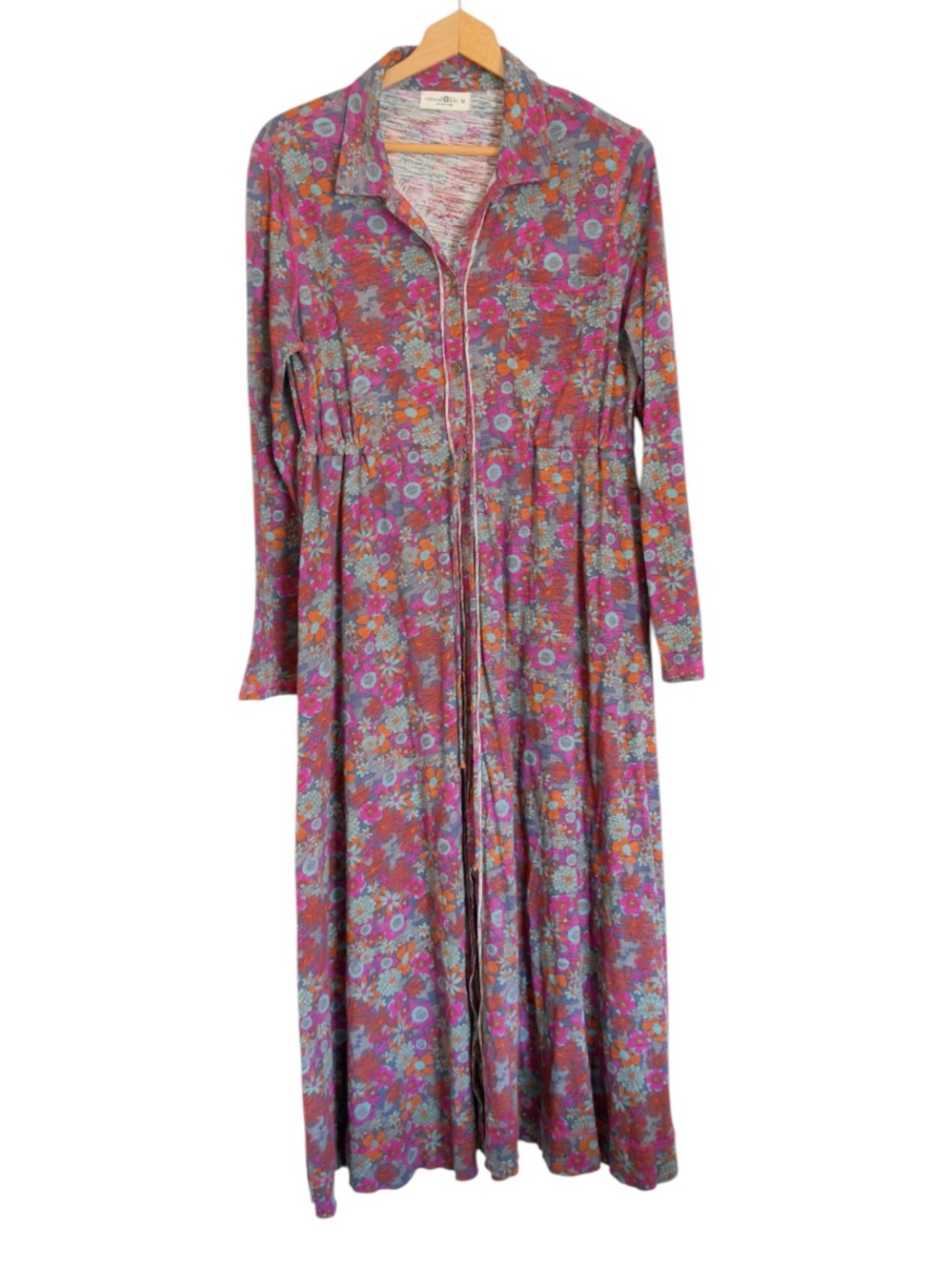 Natural Life Christa Ditsy Cranberry Bue Floral Boho Prarie Maxi Dress size M